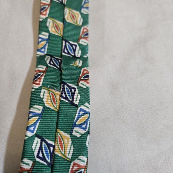 Fendi Green Blue Squares Silk Tie Pure  60" x 3" Roma Italy - Picture 8 of 9